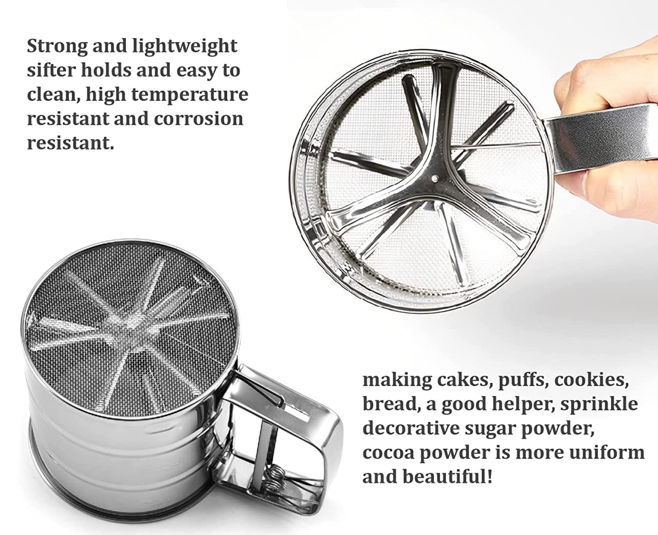 HomeCove Stainless Steel Flour Sifter – One-Handed Atta Chalni for Baking & More