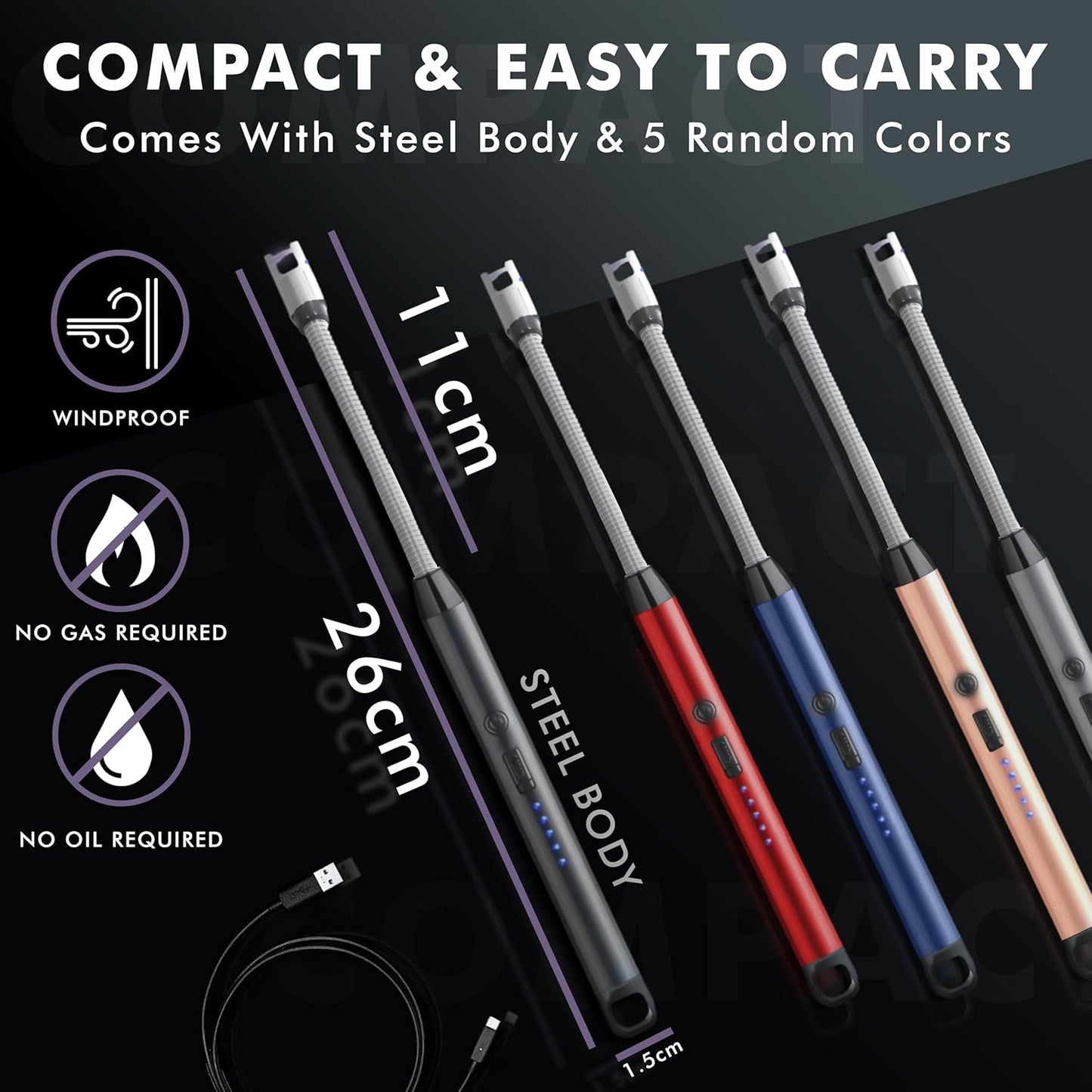 Rechargeable Plasma Lighter for Gas Stove - 360° Flexible & Windproof, Multi-Color